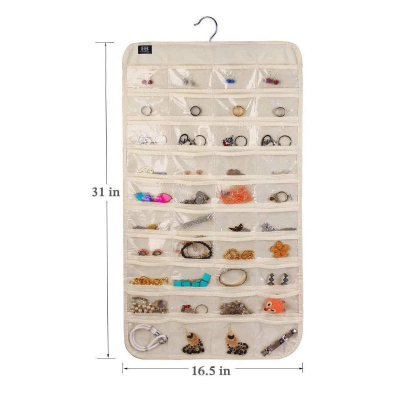 80 Grids Double-Sided Jewelry Hanging Storage Bag Business Membership Card Organizer Sundries Necklace Earrings Storage Pocket