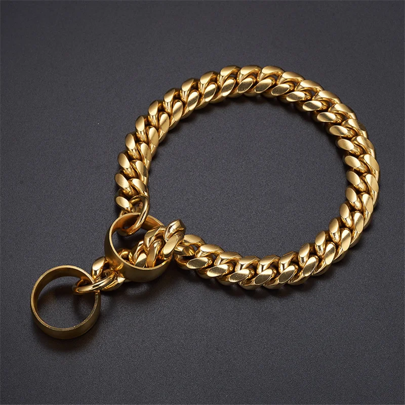 Chain Dog Collar Gold Cuban Link Dog Chain 14MM Thick Chain Collar Stainless steel titanium Heavy Duty Slip Dog Collars for Dogs