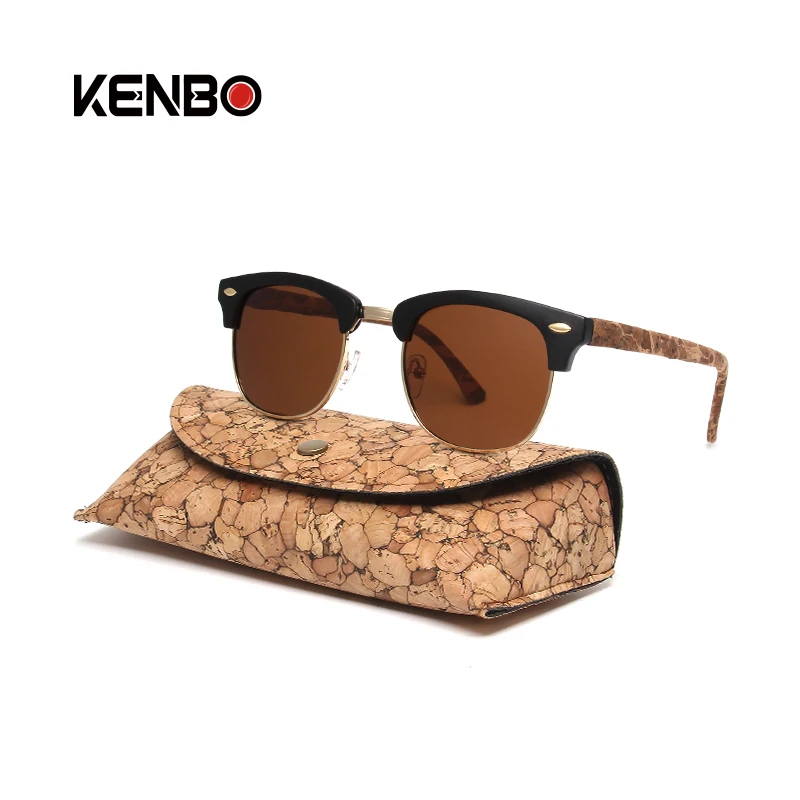 Kenbo Half Frame Bamboo Sunglasses Square Wood Grain Polarized Sun glasses Women Men With Case  Fashion  Driving UV400 Eyewear