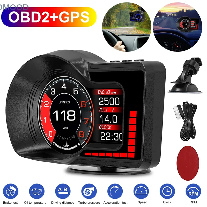 

OBD GPS Dual System RPM Gauge Speedometer Milometer F15 Car Head Up Display HUD 6 Alarm Functions Accelerated Test