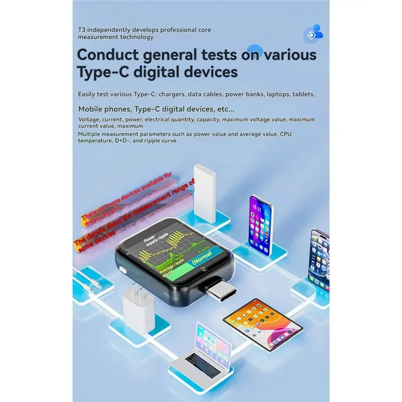 T3 USB-C Tester Digital Voltage Current Tester Power Meter Music Spectrum Analyzer Decibel Meter Level And Barometer A