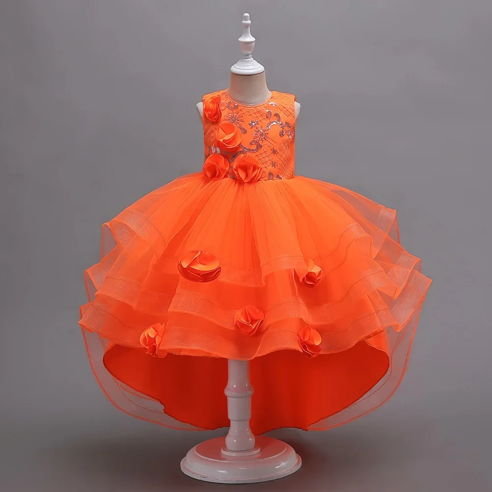 

Girls Train Princess Dress Flower Girl Catwalk Host Piano Ensemble Pompadour Dress Evening Dress Lace Summer Girls Clothes