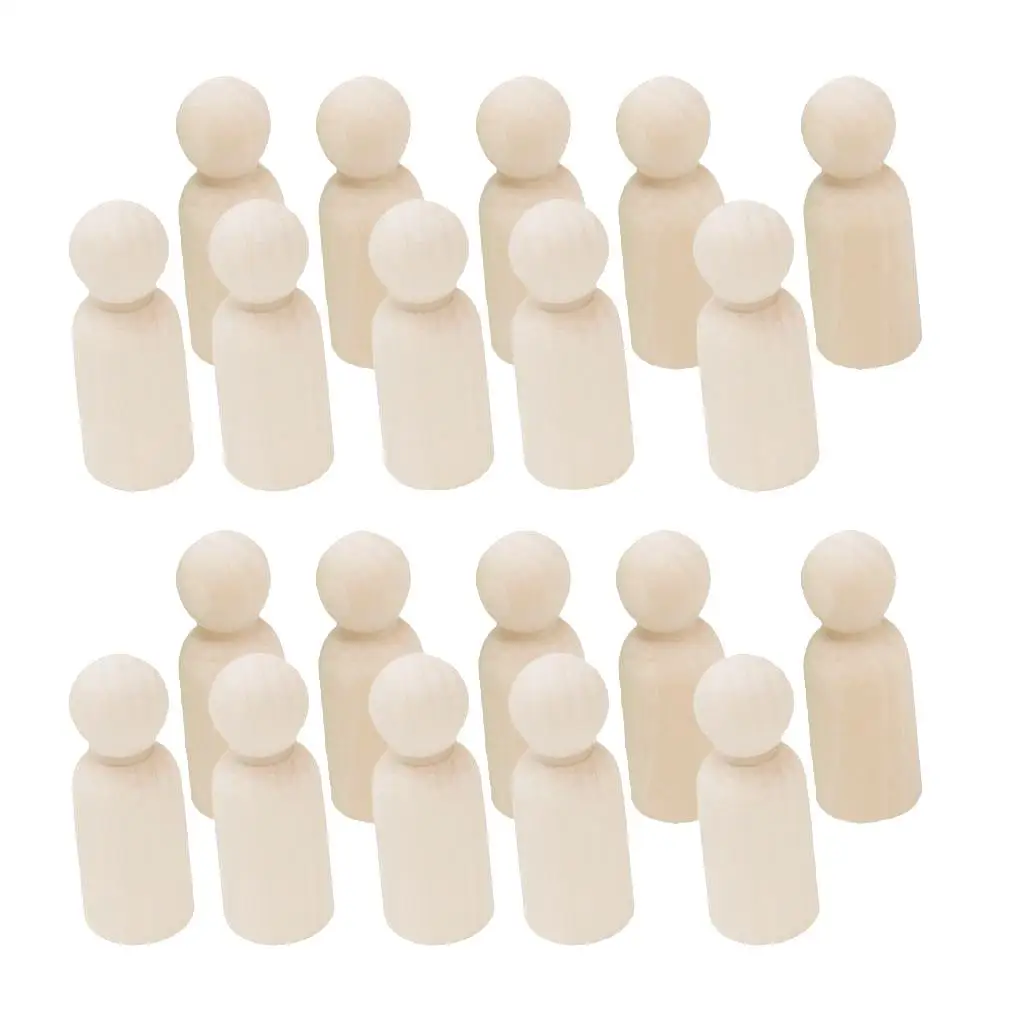 20 Pieces Unfinished Blank Natural Wood People Peg Dolls Wedding Cake Topper DIY