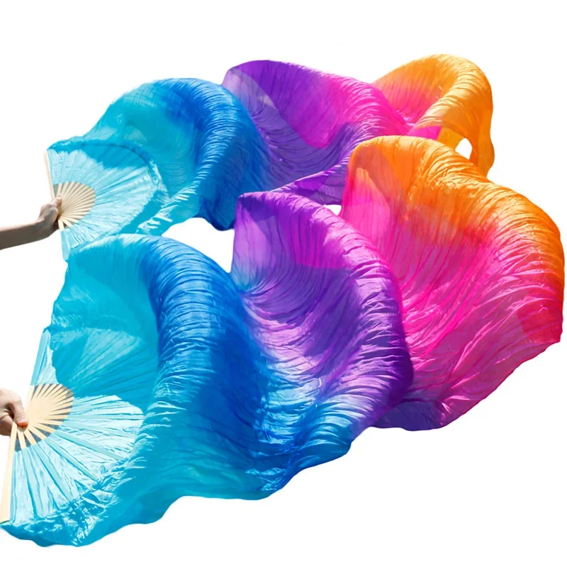 New Belly Dance Fans Imitation Silk Bamboo Fan Veil Handmade Gradient Color Dance Fans Dance Performance Props Customizable