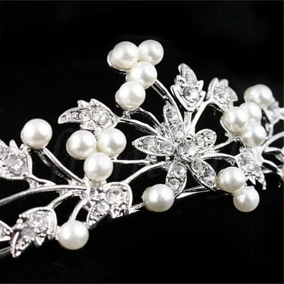 Bride Pearl Crown Headband Diamond Hair Accessories Alloy Rhinestone Princess Wedding Headband Bridal Headpieces Bride Crowns