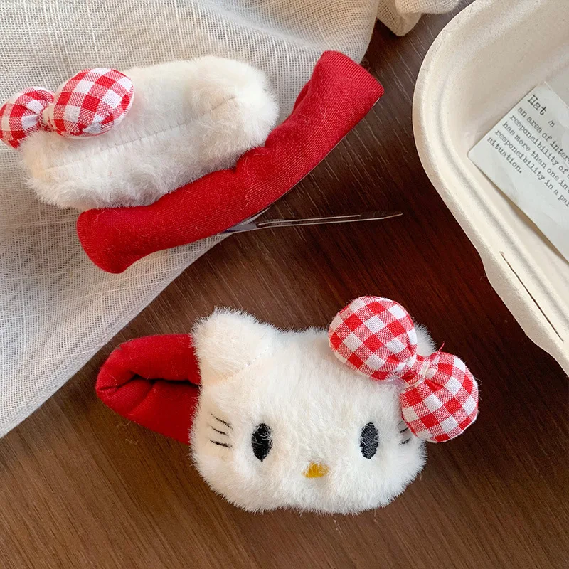

2026 Sanrio plush hair clip HelloKitty Kawaii girl Japanese cartoon bangs clip children's exquisite gift