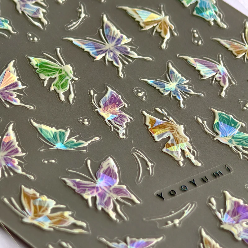 Tomoni 5D Shell Light Butterfly Nail Art Sticker Aurora Embossed Laser Glitter Self-Adhesive Decals Design Manicure Decorations