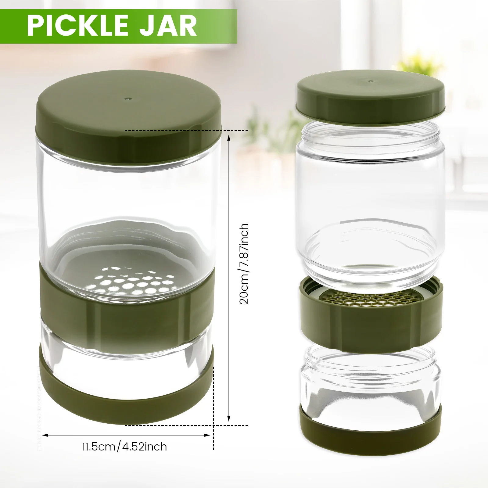 Glass Pickle Jar Dry Wet Separation Pickle and Olive Jar Upside Down Kimchi Cucumber Container Hourglass Jar for Airtight Storag