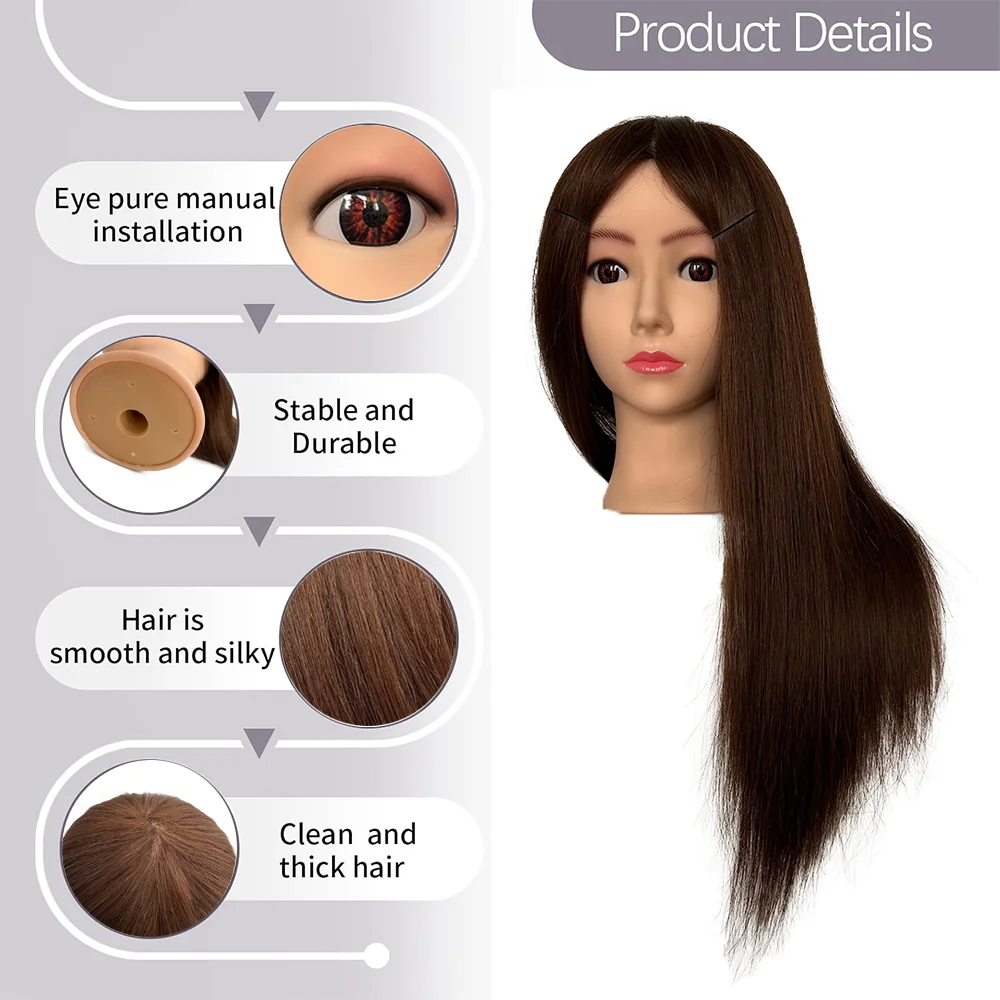 Cabeça de manequim para prática de trança com 95% cabelo humano |   Cabeça de manequim para estilo, treinamento de cabeleireiro e modelo de boneca de cabelo longo