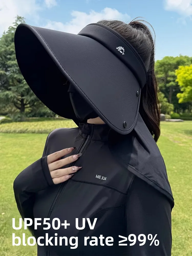 Summer 2026 Women's New Ice Silk Sun Hat Breathable Empty Top Cycling Anti-UV Large Brim Travel Casual Polyester Fiber Hat
