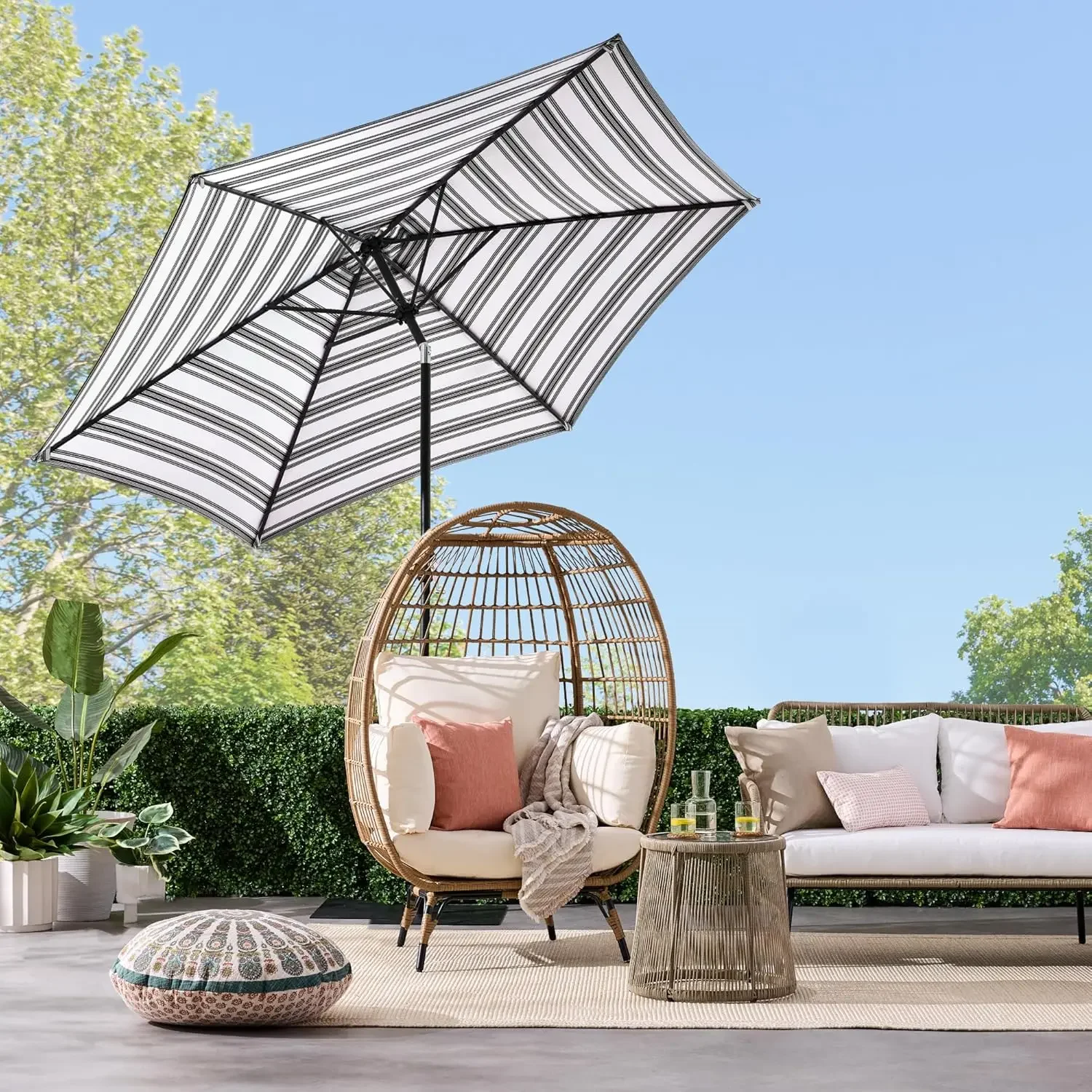 10ft Outdoor Steel Polyester Market Patio Umbrella w/Crank, Easy Push Button, Tilt, Table Compatible - Striped Black