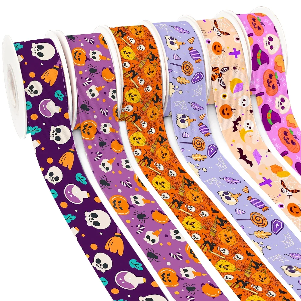 10 Yards Happy Halloween Cartoon Pattern Grosgrain Ribbon For DIY Girl Headwear Bows Satin Ribbon