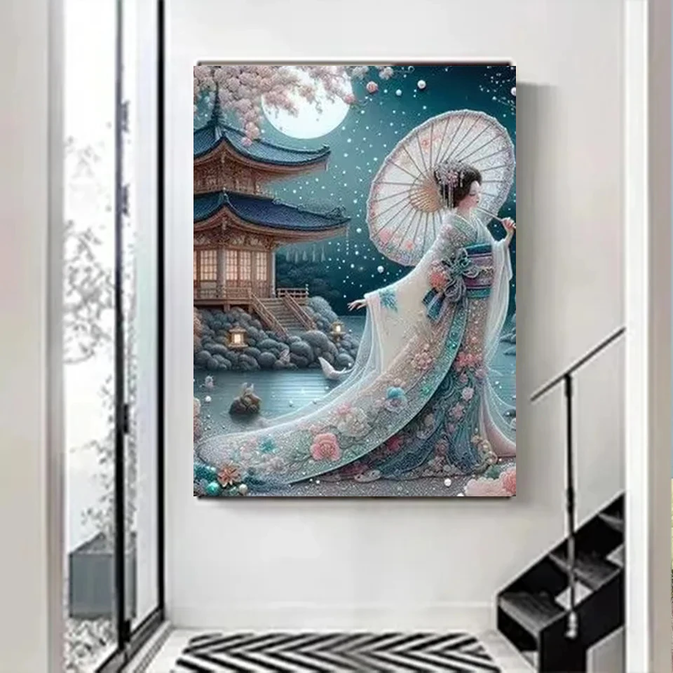 Ancient Style Umbrella Holding Woman 5D DIY Diamond Painting Kit Diamond Embroidery Room Wall Art Prints Home Decor Mural