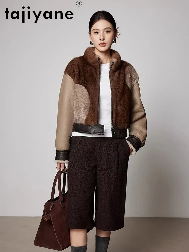 TAJIYANE Natural Mink Fur Splicing Sheepskin with Wool Attached Jacket Short Real Fur Coat Woman 2025 Winter Women Clothes шуба