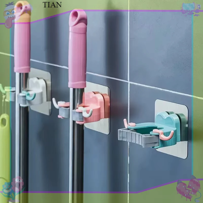 TIAN   Multi Specification Hooks Adhesive Wall Hanging Mop Rack Broom Hanger Hook Kitchen Bathroom Organization Home Accessories