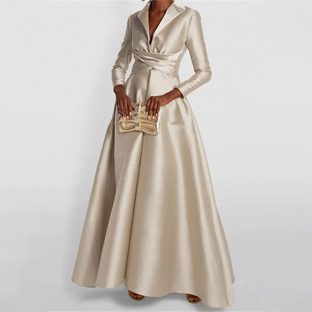 

Women's Evening Dresses V-neck Long Sleeve A-line Collar Prom Dresses Formal Party Gown فساتين سهرة Customized