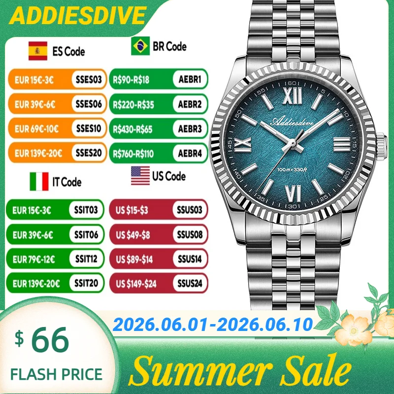 

ADDIESDIVE 36mm Sapphire Glass Women's Quartz Watch 10Bar Waterproof 316L Stainless Steel Watches Super Luminous Wristwatches ﻿