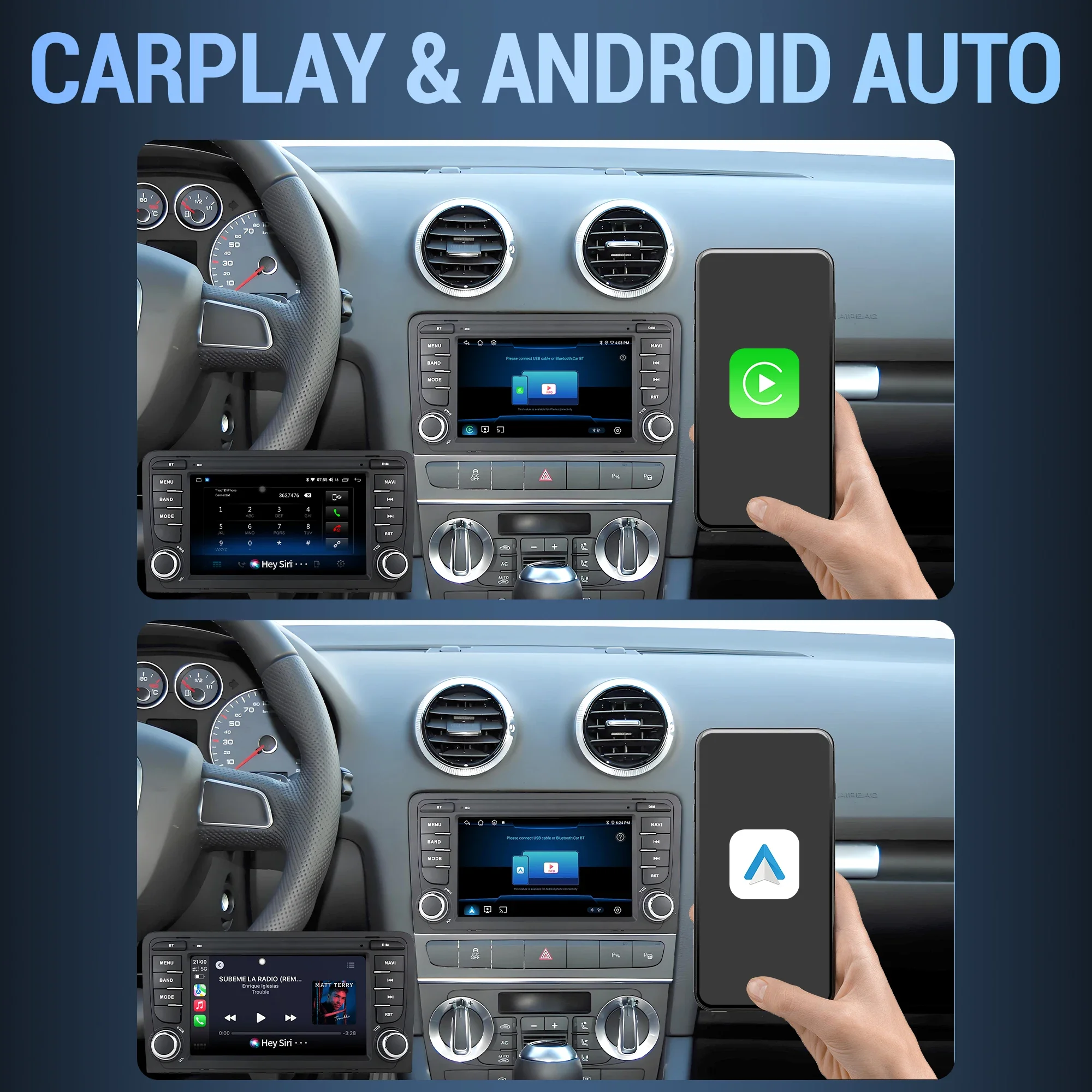 Autoradio da 7 pollici per Fiat 500 2007-2011 2012 2013 2014 2015 Multimedia Wireless Bluetooth CarPlay 7862 Unità principale Touch Screen