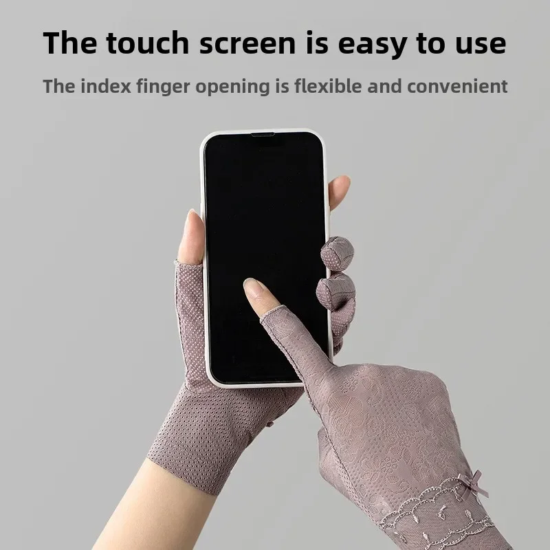 ป้องกันรังสียูวีบริสุทธิ์ยืดถุงมือป้องกันแสงแดดผู้หญิงบางฤดูร้อนลื่นหน้าจอสัมผัสถุงมือผ้าฝ้ายสั้นชุดอุปกรณ์เสริม