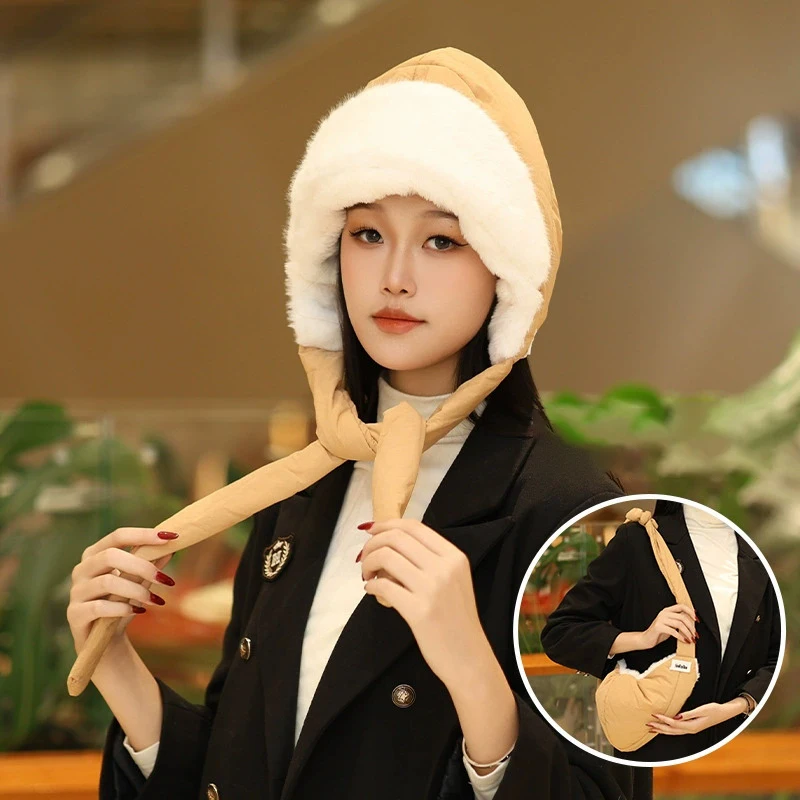 Fashion Keep Warm Windproof Plush Hat Casual Shoulder Bag Multiple Ways To Wear