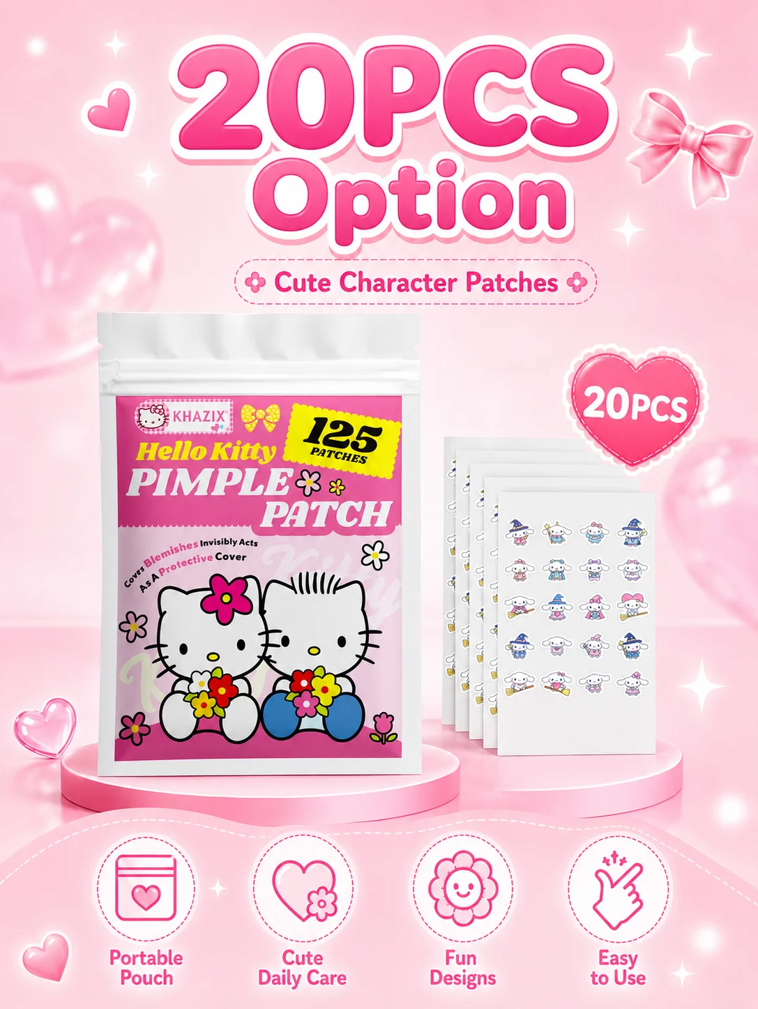 Patchs anti-acné Sanrio, autocollants hydrocolloïdes pour les boutons, patchs mignons pour le soin du visage à usage quotidien