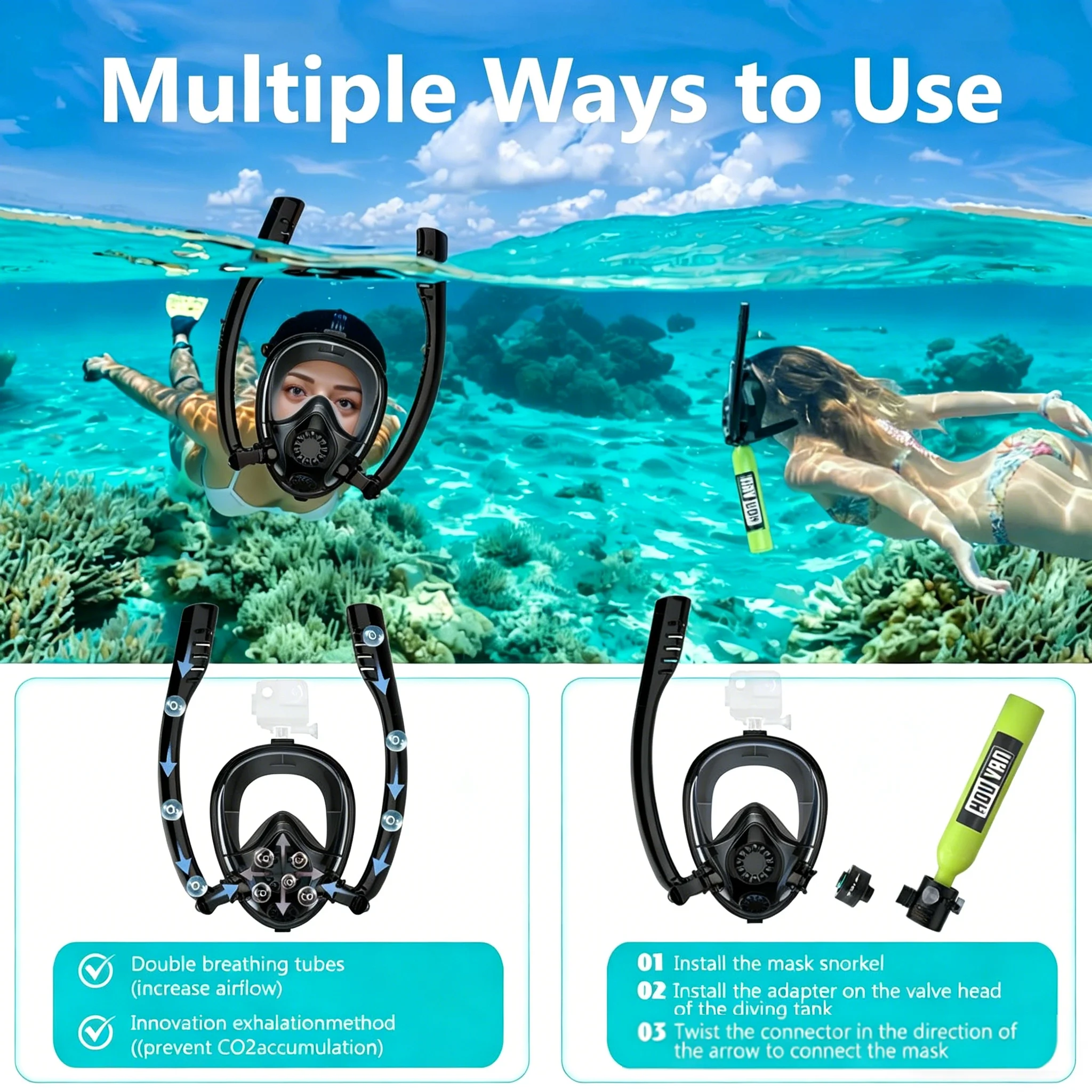 HOUVAN 0.5L Mini Dalış Tüpü, P - Snorkel Dry Top incelemesi ve fiyatı