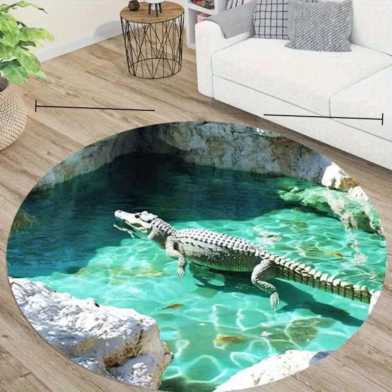 3D Realistic Crocodile Pool Round Rug,  Living Room Home Decor Sofa Rug Bedroom Bedside Rug Lounge Coffee Table Floor Mat Gifts
