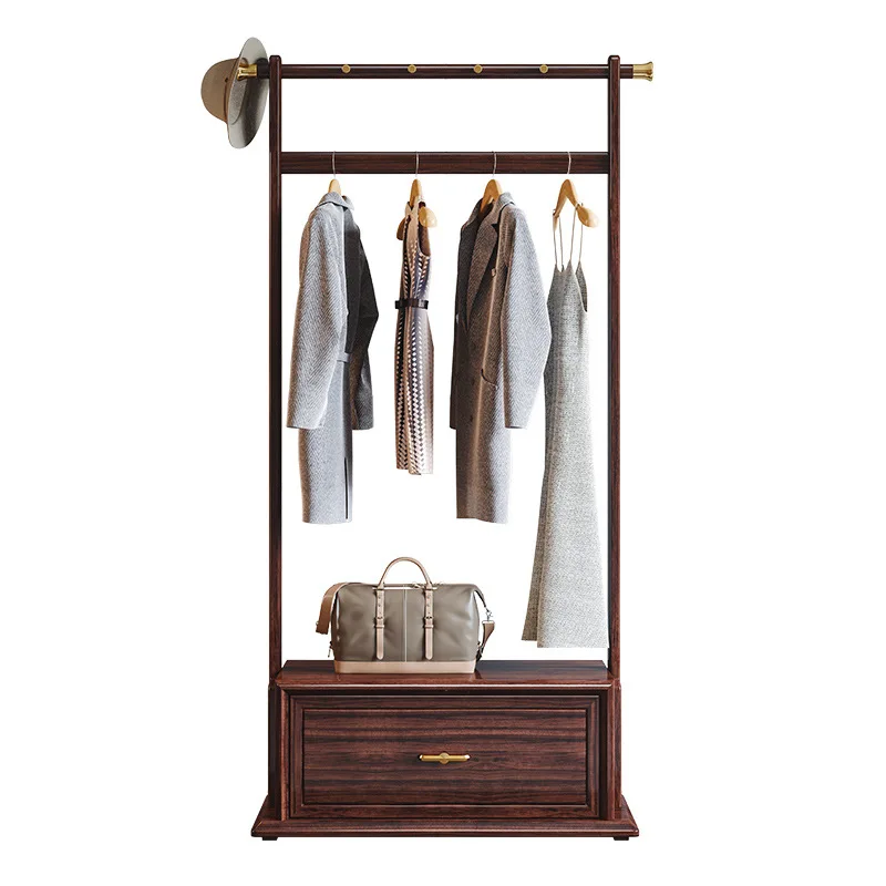 

New Chinese style ebony coat rack household clothes hanging rod with drawer storage modern simple wooden furniture