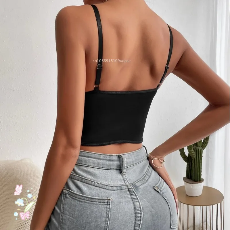 Women Corset Camisole Adult Solid Color Lace Hollow-Out Sleeveless Backless Spaghetti Strap Crop Tops Summer