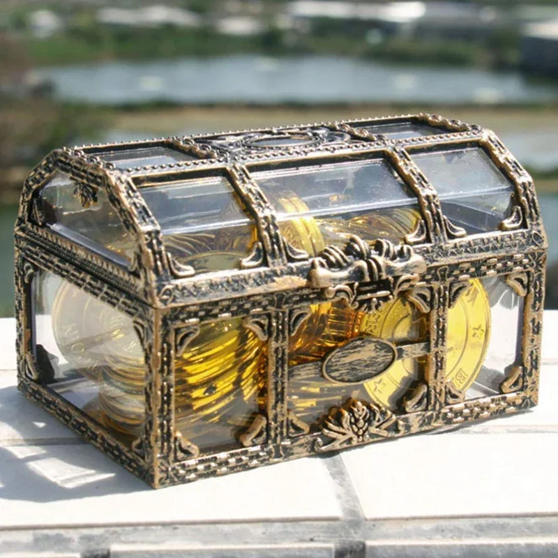 Vintage Transparent Pirate Treasure Storage Box Candy Trinket for Jewelry Crystal Gem Trinket Box Holder Organizer Earrings Ear