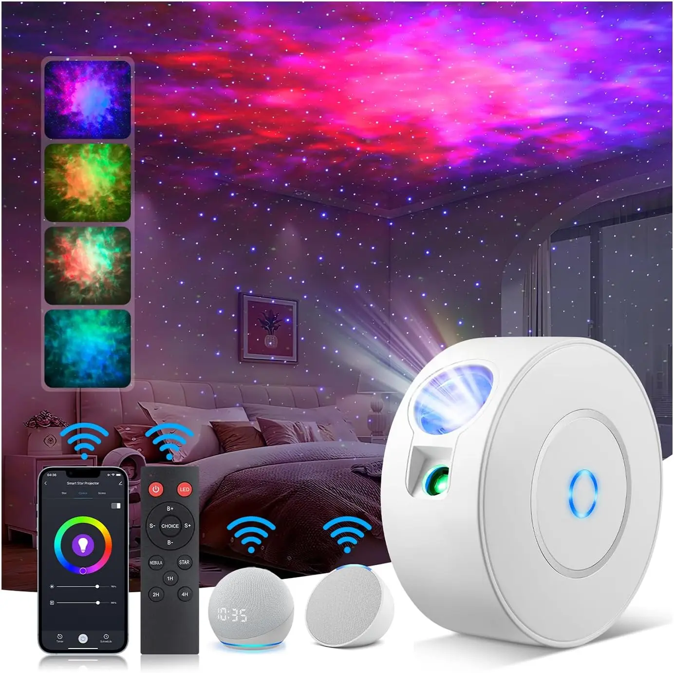 

Laser Safety Star Projector, 900+ Sq.ft Coverage, App/Alexa/Manual Control, 16M Color Galaxy Light for Bedroom Decor and Gifts