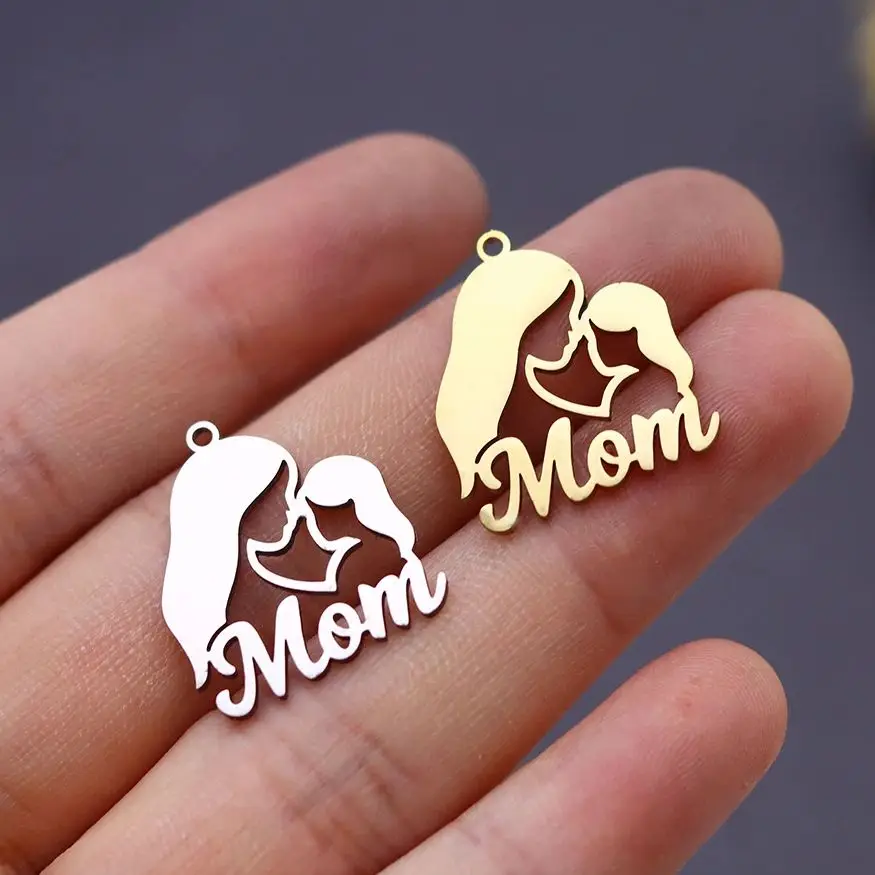 

3pcs Sweet Mother and Daughter DIY Stainless Steel Pendant Charms for Jewelry Making Bracelets Necklace Mom Gifts Accessories
