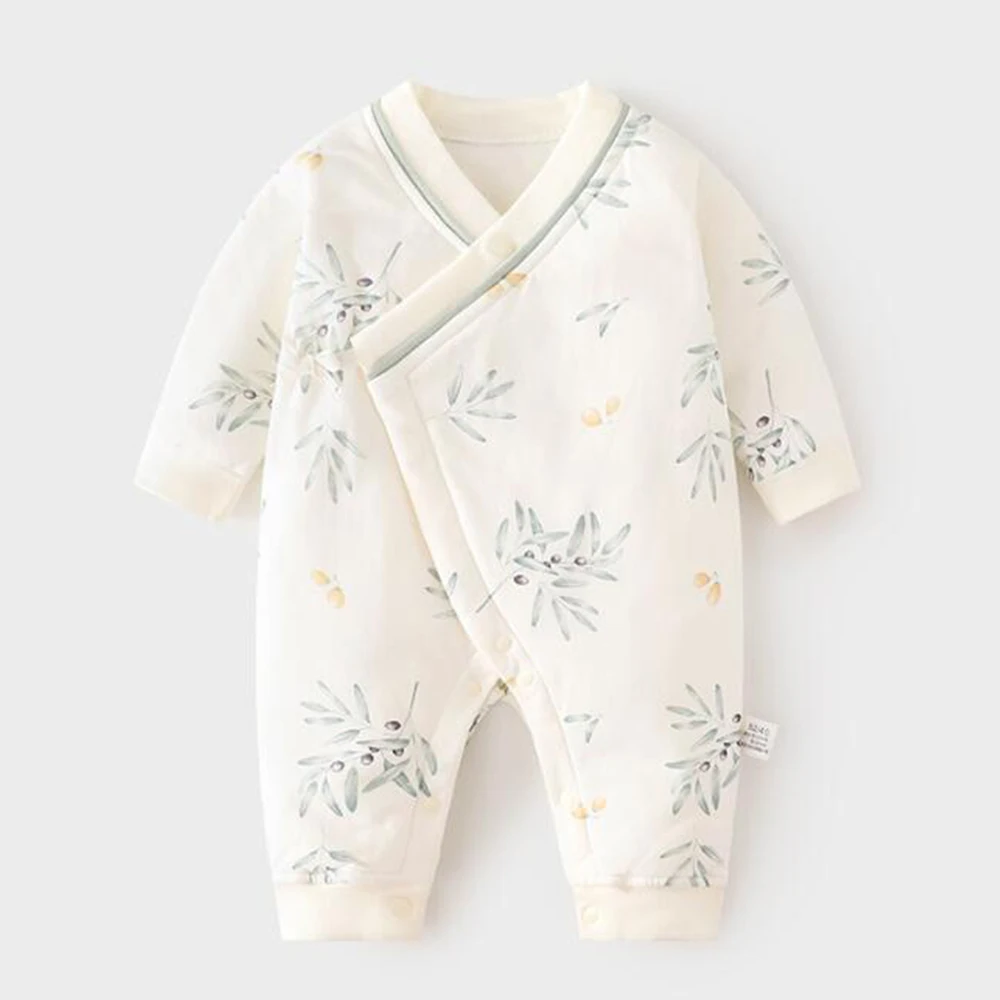 Baby Girl Romper Long Sleeve Floral Autumn Winter Quilted Warm Newborn Clothes Christmas First Birthday Baby Boy Jumpsuit