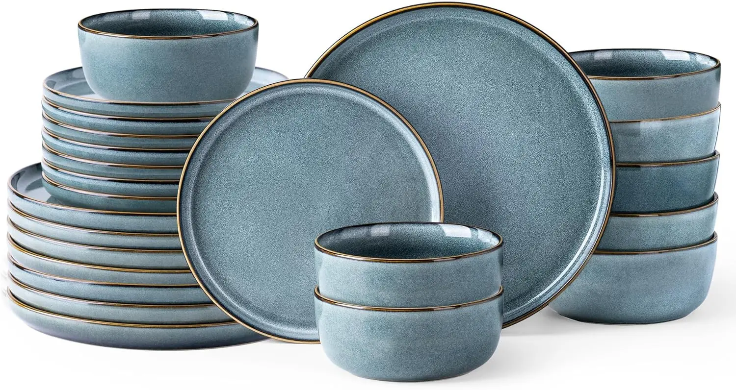 Ceramic Dinnerware Sets For 8, 24 Pieces Stoneware Plates And Bowls Sets, Chip And Scratch Resistant Dishes, Dishwasher &