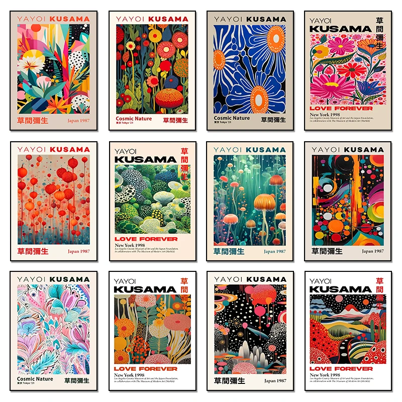 Yayoi Kusama Mountain Abstract Mobile Japanese Art Exhibition Poster Canvas Paintings Wall Art Pictures Living Room Home Deco