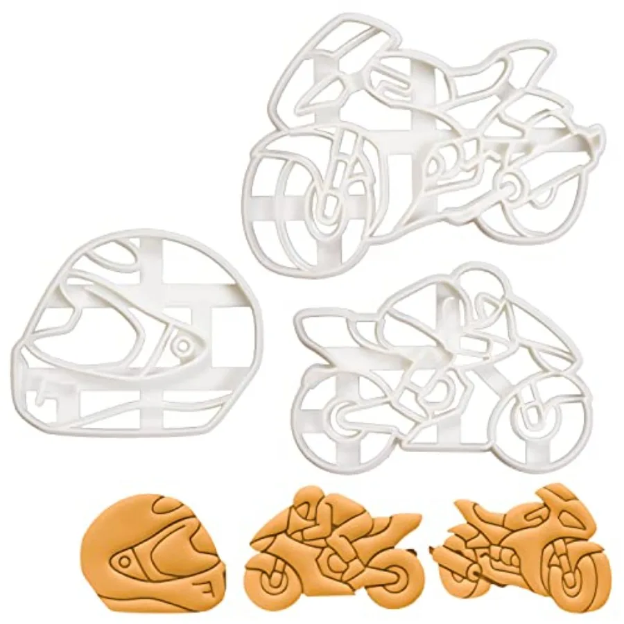 

Набор из 3 формочек для печенья в виде мотоциклов: шлем, мотоциклист и мотоцикл (3 шт.)