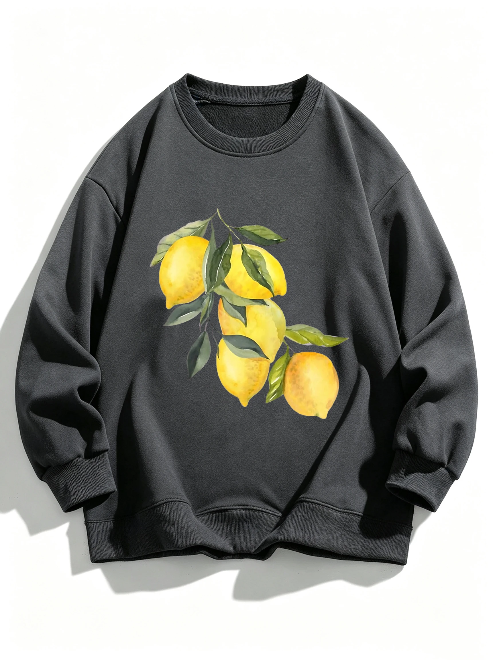 Creative Lemon Pattern Design Sports Streetwear Womens Fleece All-Match Sweatshirt Casual Crewneck Clothes Soft Hip Hop Clothing