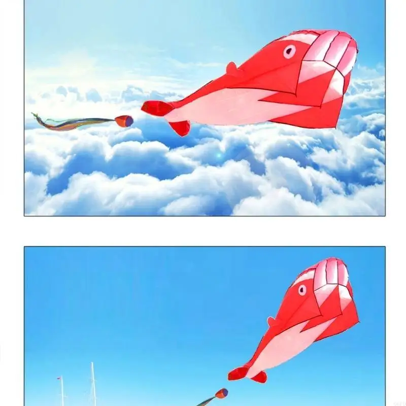 Aquilone 3D a forma delfino a coda lunga, enorme, morbido, da esterno, per bambini e adulti, campeggio,