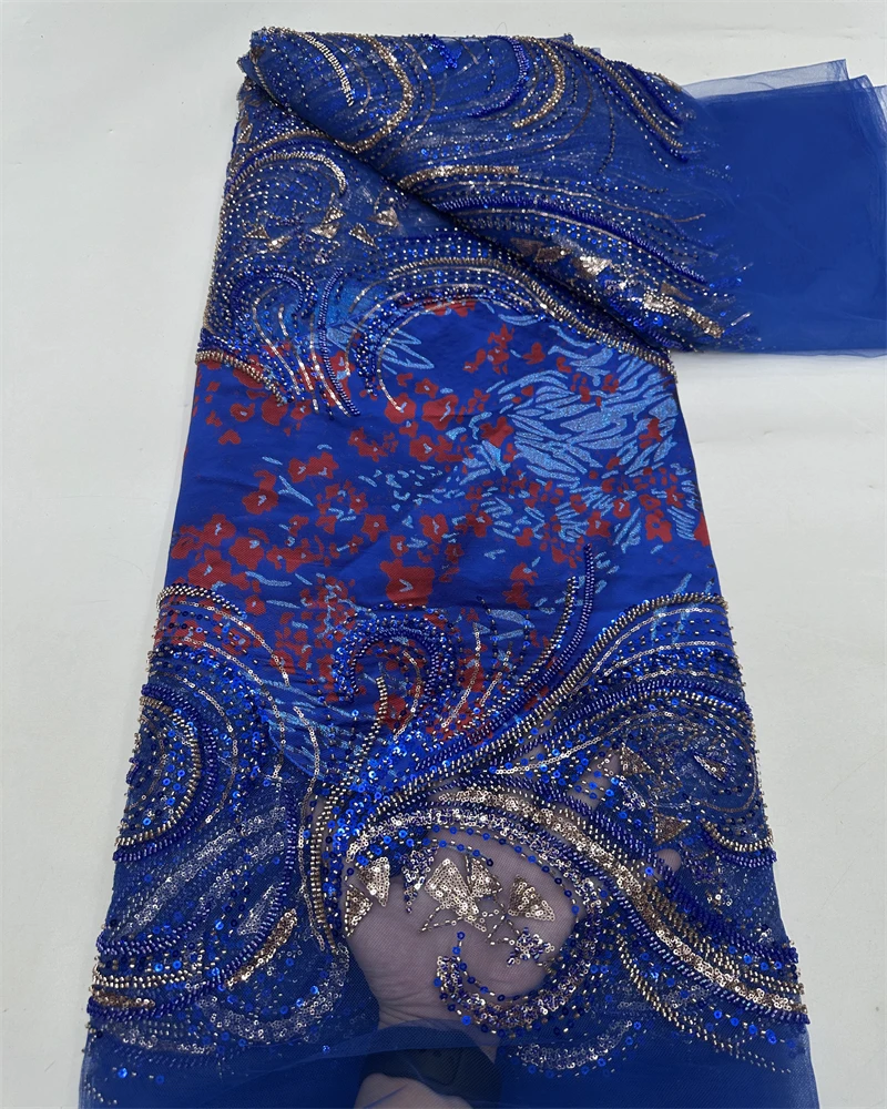 고품질 독특한 디자인 나이지리아 수제 자수 네트 레이스 스팽글 여성 이브닝 드레스용