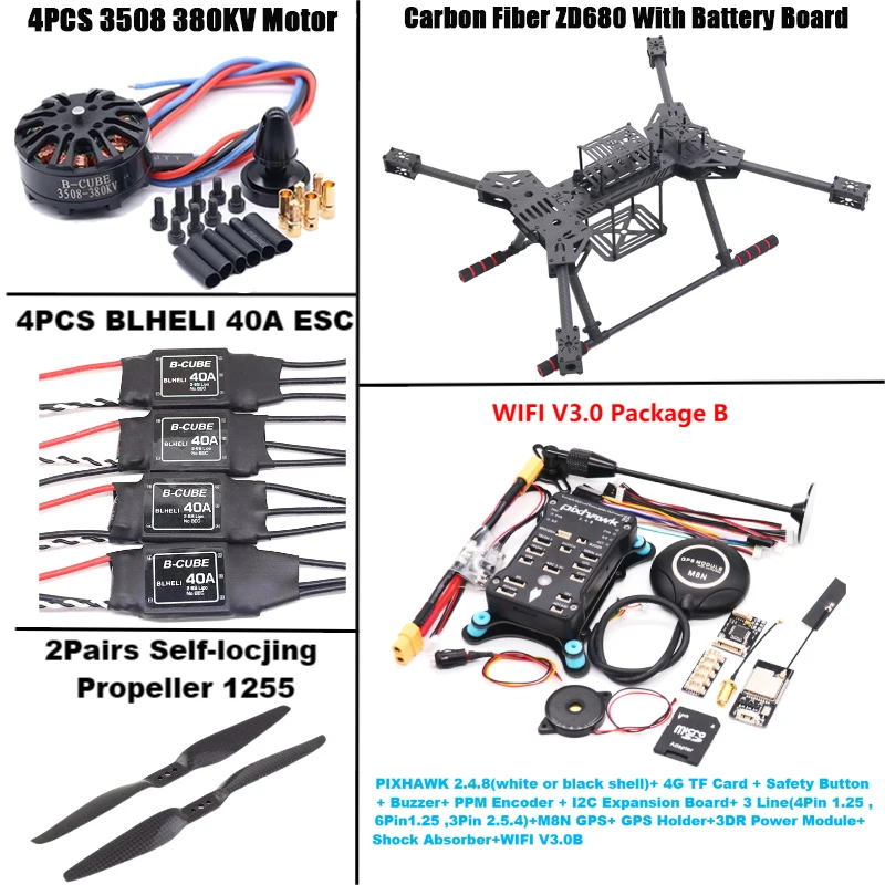 NUOVO ZD680 PIXHAWK2.4.8 M8N Kit telaio esacottero con braccio pieghevole hexacottero completamente in fibra di carbonio per robot con carrello di atterraggio non gonfiabile