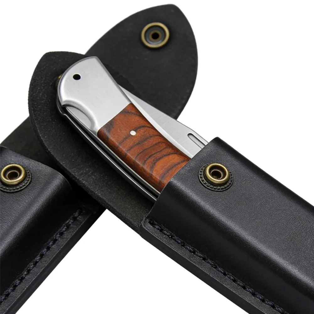 High- Quality Folding Knife Universal Two-layer Cowhide Leather Sheath  Knife Case Hand-carved Scabbard Knife  with Belt Buckle view 4