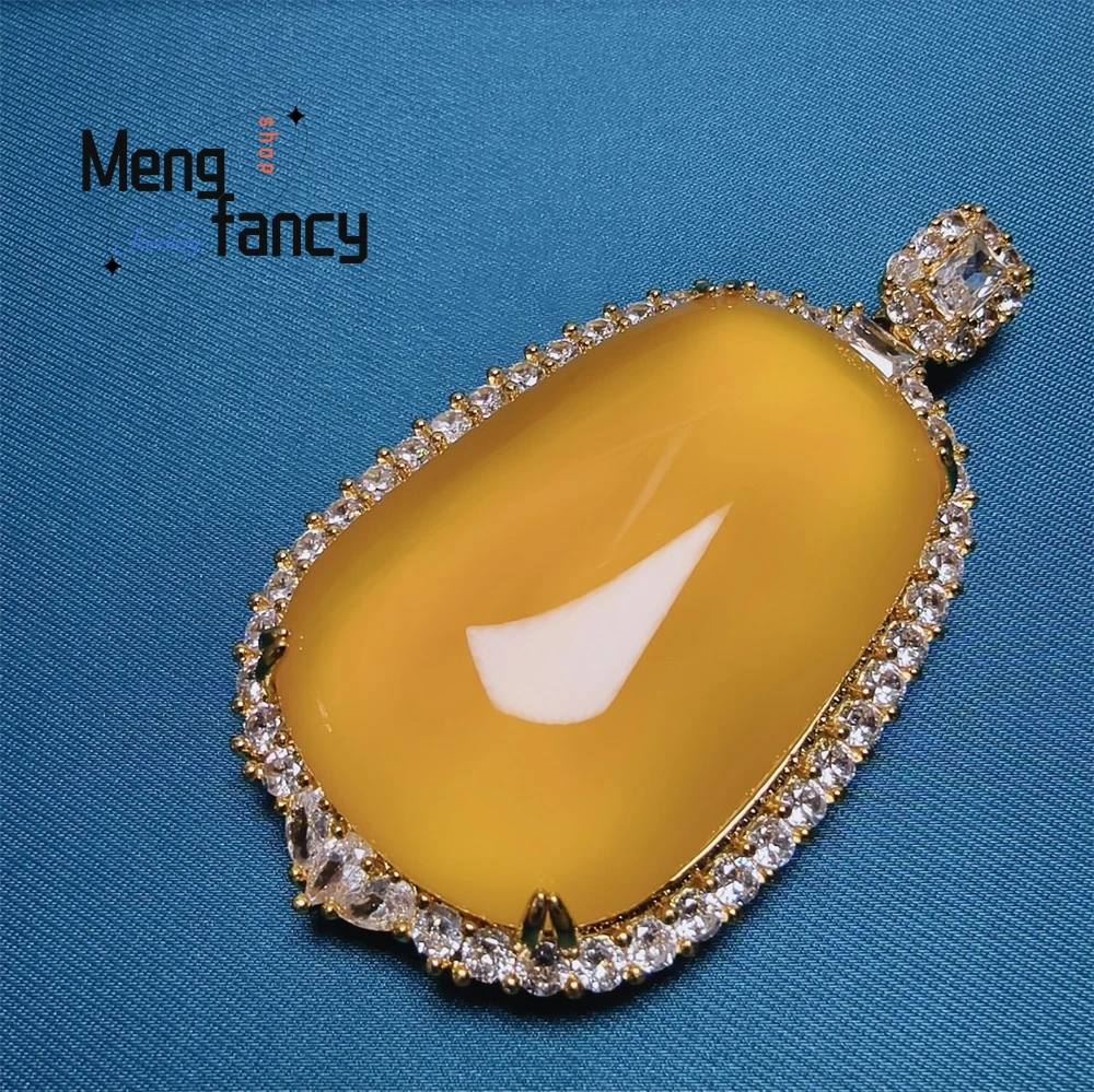 

Natural Chalcedony Undisturbed Brand Chinese-Style Chalcedony Pendant Beeswax Yellow Agate Jade Sweater Chain Peace Necklace