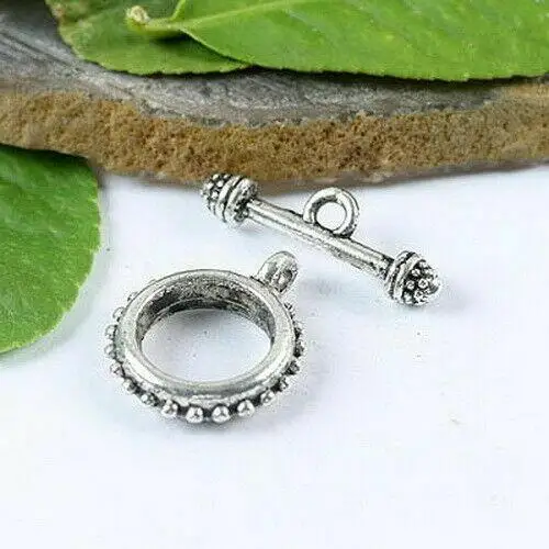 

6sets round 18mm,bar:25mm,hole 2mm tibetan silver color 2sided Round 18mm dots toggle clasp H1089