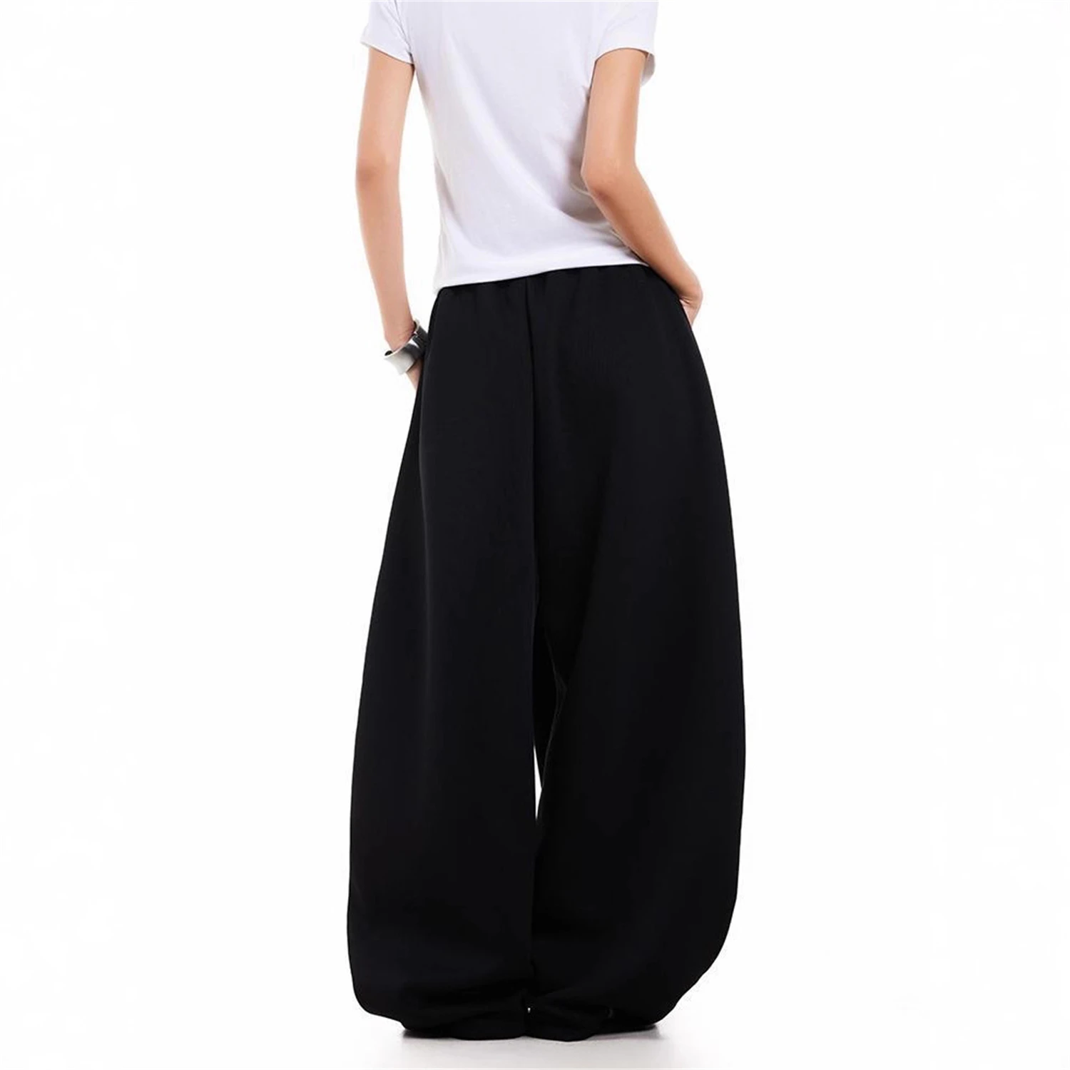 Y2K Women's Black Wide Leg Pants 2025 New Fashion Flame & Letter Graphic Print Loose High Waist Casual Streetwear Trousers