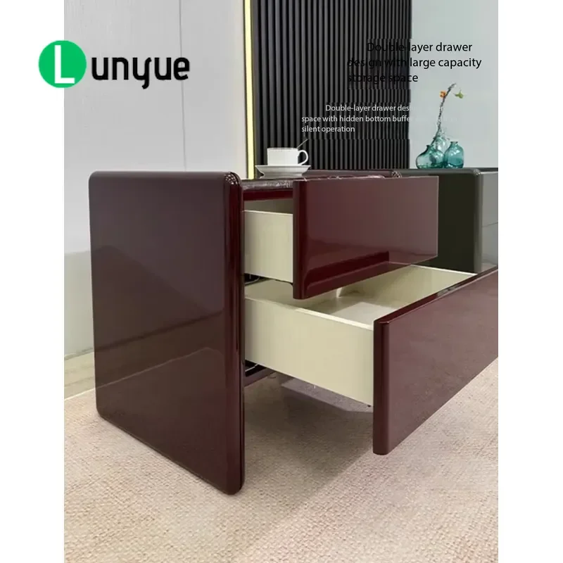 Solid Wood Lacquered Bedside Table with Marble Top 2 Drawers Simple Modern Nightstand Storage Locker for Bedroom Home Decor