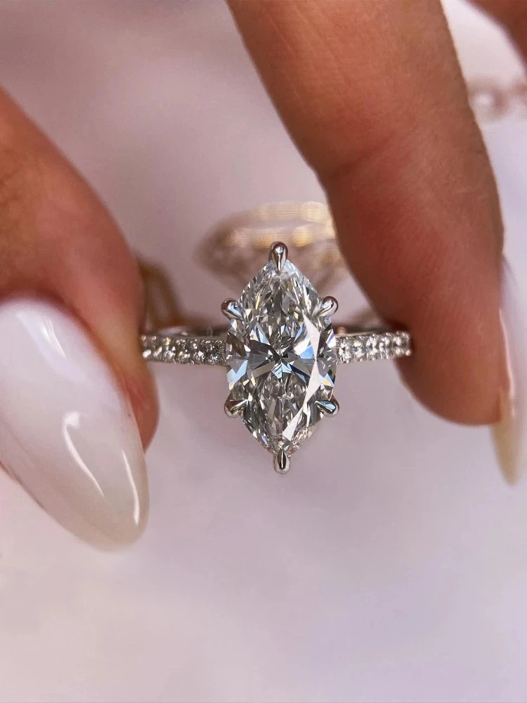 

DWJ 2 карата настоящее кольцо с муассанитом и бриллиантом маркизы для женщин, стерлинговое серебро 925 пробы, юбилейная вечеринка, высокое качество, изысканные роскошные ювелирные изделия