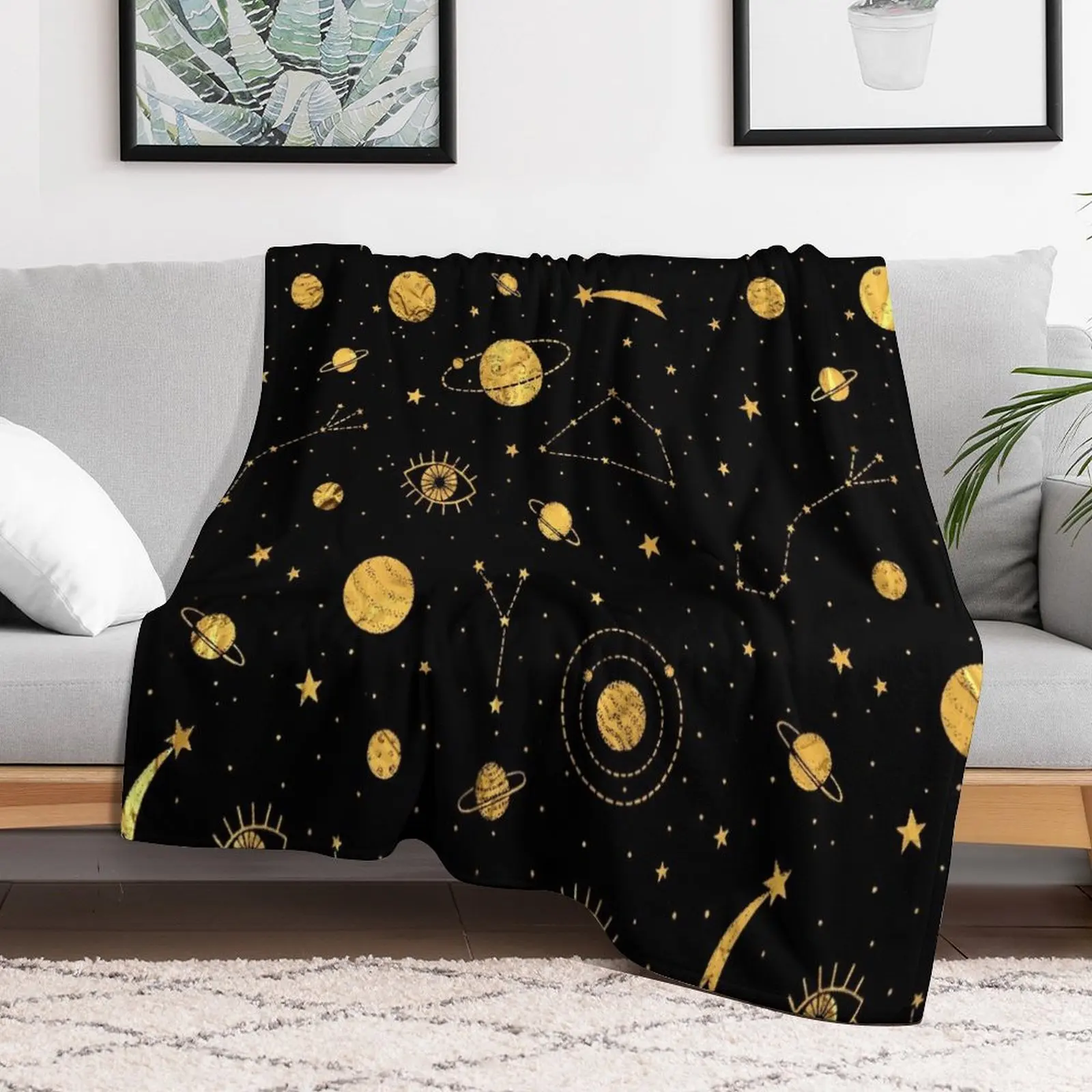 

Cosmos (black & gold) Throw Blanket Moving Baby Decorative Throw Blankets Soft Plush Plaid blankets ands Bed linens Blankets