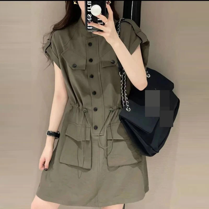 

European retro tooling dress women's summer waist and thin drawstring waist shirt skirt vestido de fiesta mujer para una boda