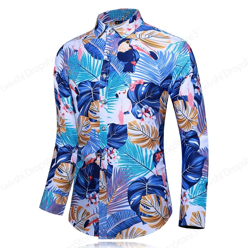 Leaf Office Business Shirt Long Sleeve 3d Tropic Plant Flower Print Hawaiian Shirt Men Women Fashion Plus Size Blouse Breathable