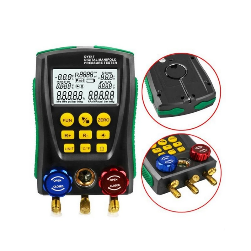 DY517 Refrigeration Digital Manifold Gauge Meter HVAC Vacuum Pressure Temperature Tester Leakage Test